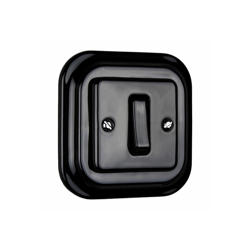 Elhard - Interruttore per scala in ceramica retrò con cornice n. 6, nero