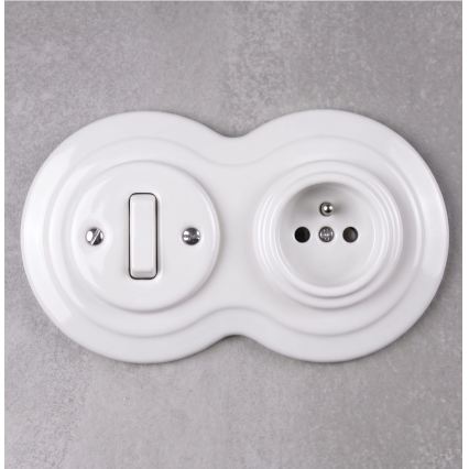 Elhard - Interruttore retrò in ceramica č. 1 e presa 230V con cornice bianca