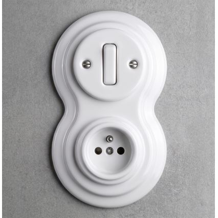 Elhard - Interruttore retrò in ceramica č. 1 e presa 230V con cornice bianca