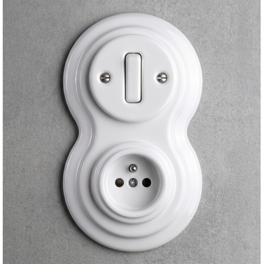 Elhard - Interruttore retrò in ceramica č. 1 e presa 230V con cornice bianca