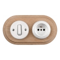 Elhard - Interruttore retrò in ceramica č. 1 e presa 230V con cornice bianco/legno chiaro
