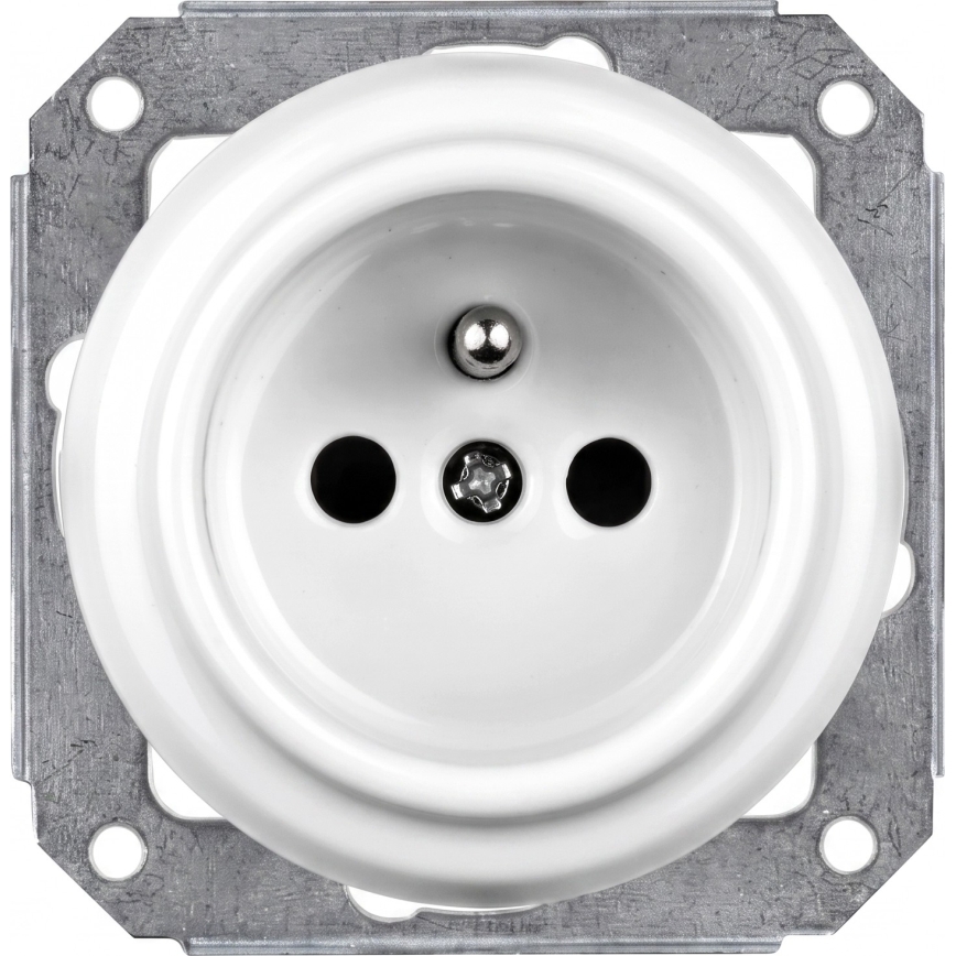Elhard - Interruttore retrò in ceramica č. 1 e presa 230V con cornice bianco/legno chiaro