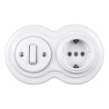 Elhard - Interruttore retrò in ceramica č. 1 e presa 230V con cornice SCHUKO bianca