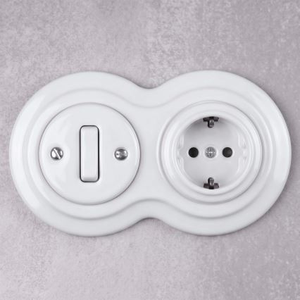 Elhard - Interruttore retrò in ceramica č. 1 e presa 230V con cornice SCHUKO bianca