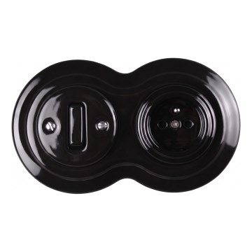 Elhard - Interruttore retrò in ceramica n. 1 e presa 230V con cornice nera