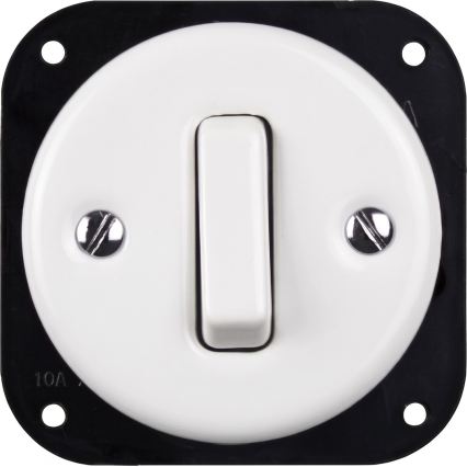 Elhard - Interruttore retrò in ceramica 1 modulo e presa 230V con cornice SCHUKO bianco/legno chiaro