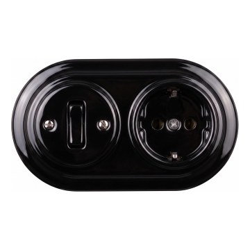Elhard - Interruttore retrò in ceramica n. 1 e presa 230V con cornice SCHUKO nera