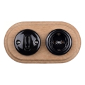 Elhard - Interruttore retrò in ceramica n. 1 e presa 230V con placca SCHUKO nero/legno chiaro