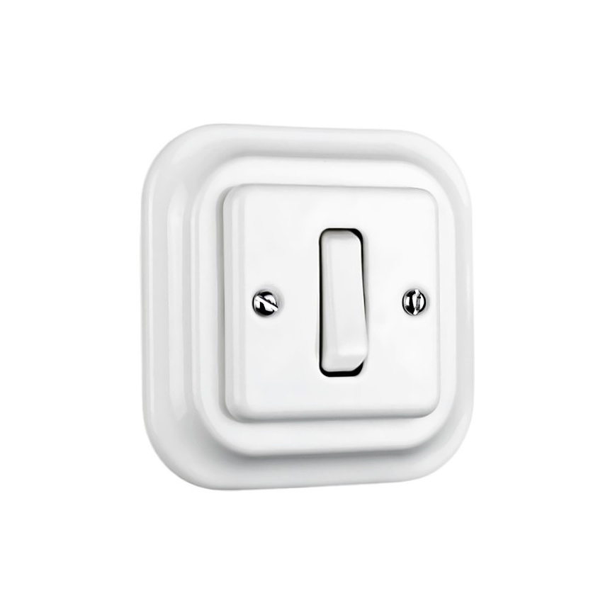 Elhard - Interruttore retrò in ceramica singolo con cornice n. 1/0, bianco