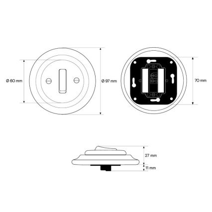Elhard - Interruttore retrò in ceramica singolo senza cornice n. 1 nero