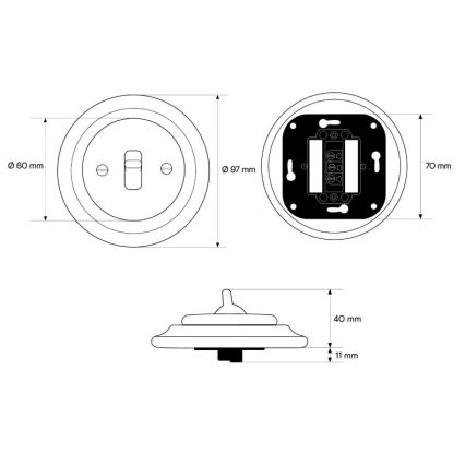 Elhard - Interruttore retrò per scale in ceramica, a levetta, senza cornice, n. 6, nero