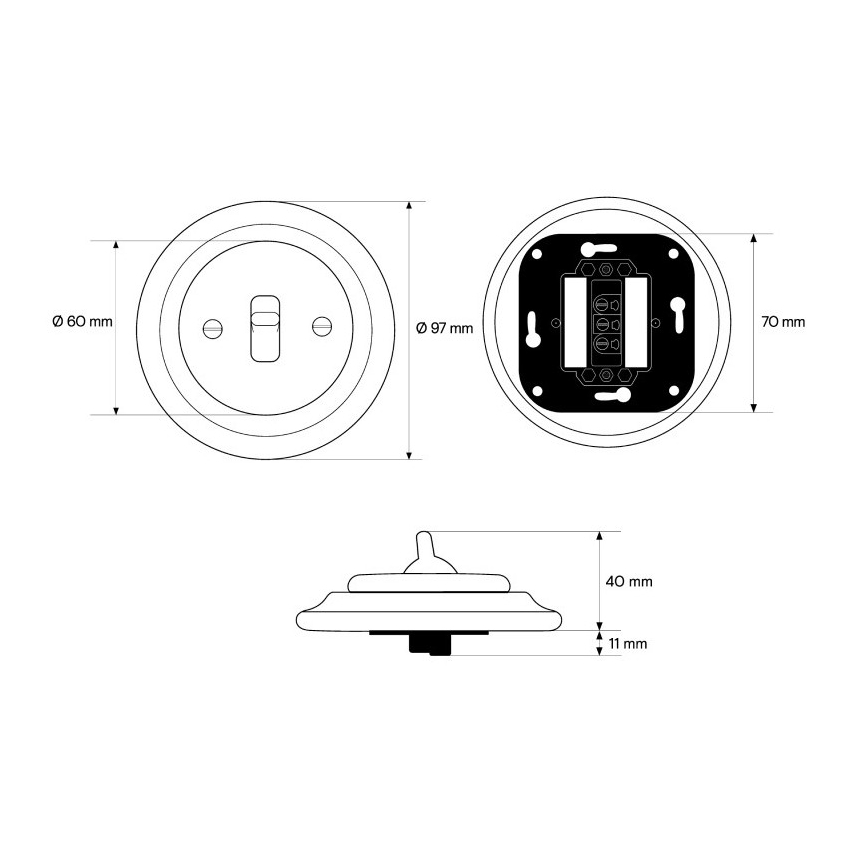 Elhard - Interruttore retrò per scale in ceramica, a levetta, senza cornice, n. 6, nero