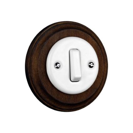 Elhard - Interruttore retrò semplice in ceramica con cornice n. 1 bianco/legno scuro
