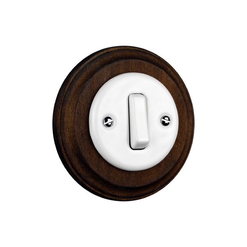 Elhard - Interruttore retrò semplice in ceramica con cornice n. 1 bianco/legno scuro