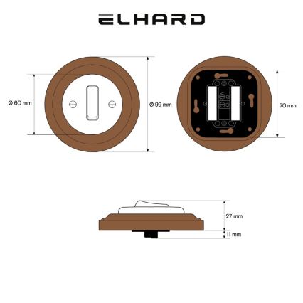 Elhard - Interruttore retrò semplice in ceramica con cornice n. 1 bianco/legno scuro