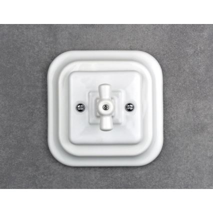 Elhard - Interruttore rotativo a croce in ceramica, stile retrò, con cornice n. 7, bianco