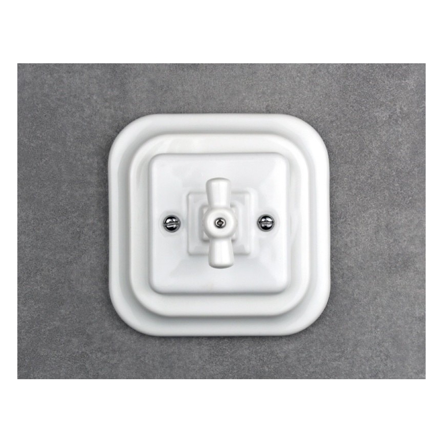 Elhard - Interruttore rotativo a croce in ceramica, stile retrò, con cornice n. 7, bianco