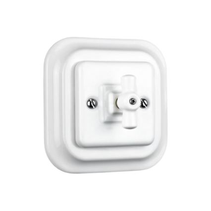 Elhard - Interruttore rotativo a croce in ceramica, stile retrò, con cornice n. 7, bianco