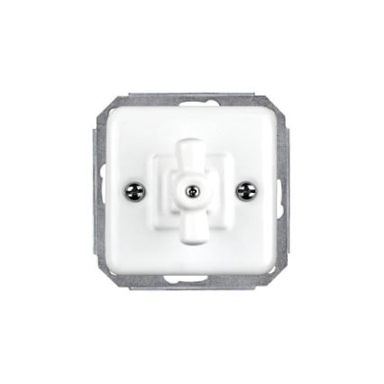 Elhard - Interruttore rotativo a croce in ceramica, stile retrò, con cornice n. 7, bianco