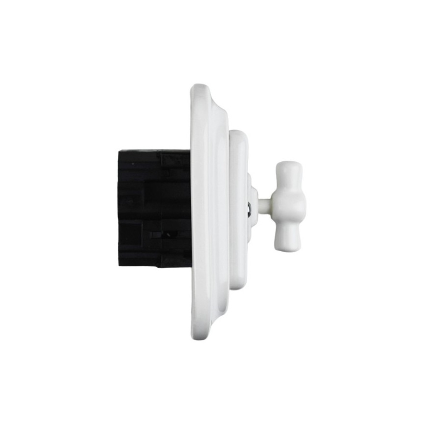 Elhard - Interruttore rotativo a croce in ceramica, stile retrò, con cornice n. 7, bianco