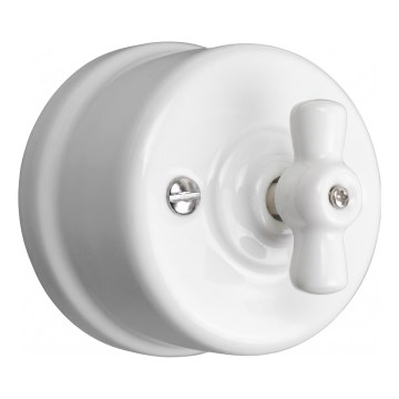 Elhard - Interruttore rotativo da parete in ceramica stile retrò per scale, n. 6, bianco