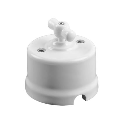Elhard - Interruttore rotativo da parete in ceramica stile retrò per scale, n. 6, bianco