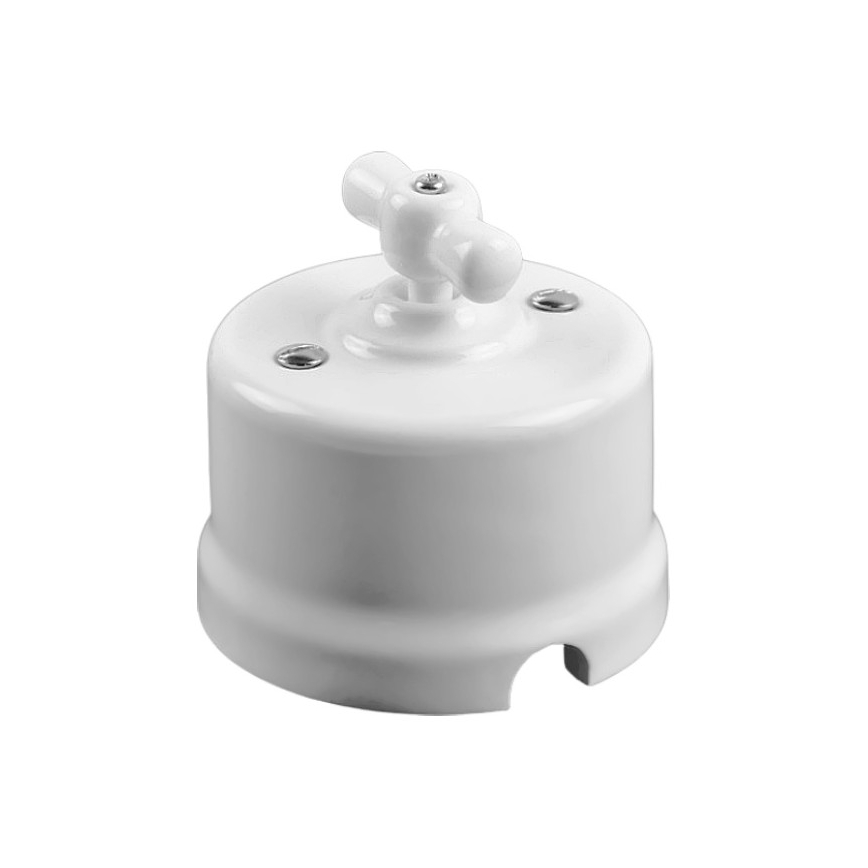 Elhard - Interruttore rotativo da parete in ceramica stile retrò per scale, n. 6, bianco