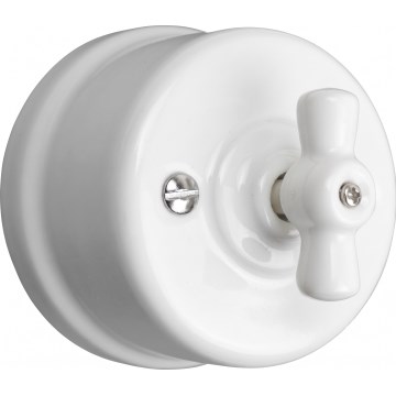 Elhard - Interruttore rotativo in ceramica in stile retrò, serie n. 5, bianco