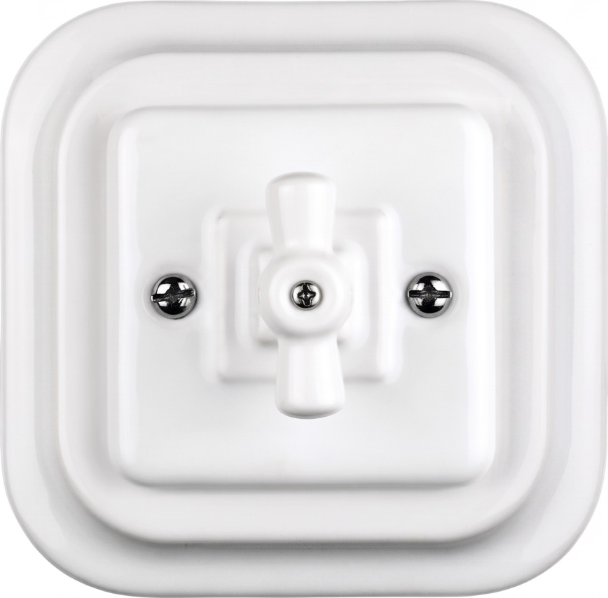 Elhard - Interruttore rotativo in ceramica stile retrò con cornice n. 5, bianco