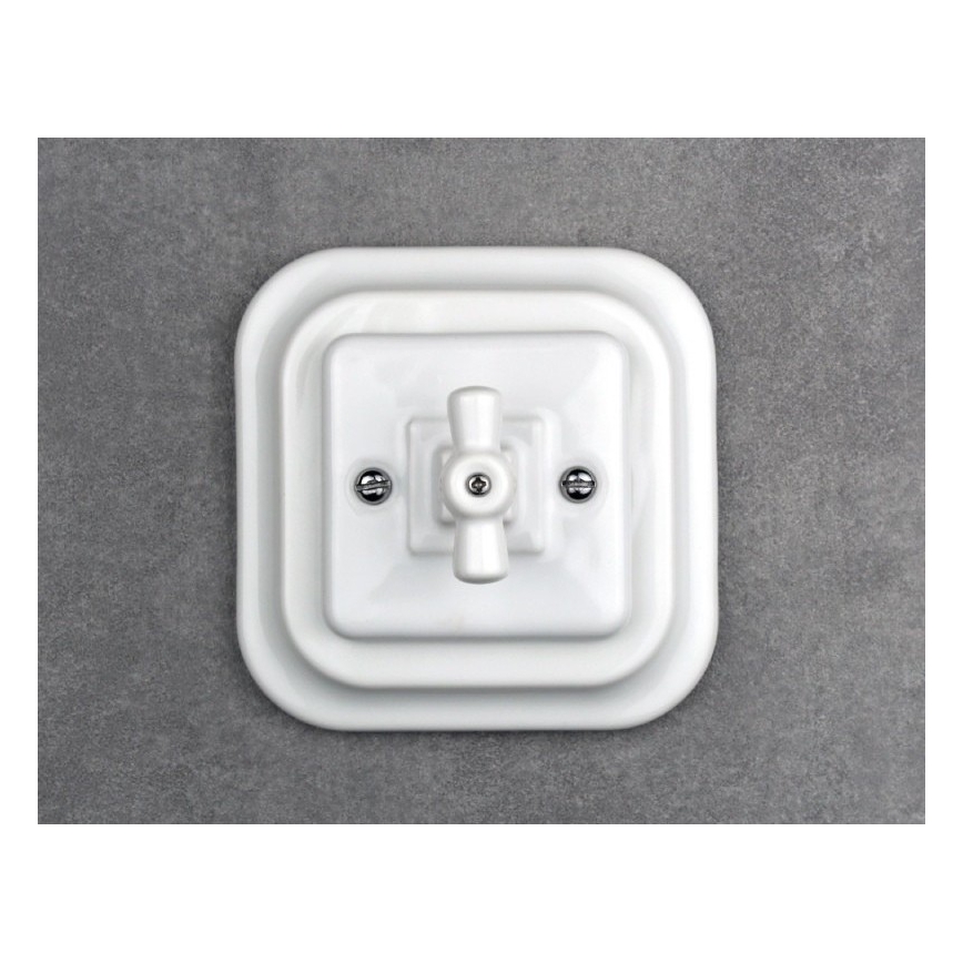 Elhard - Interruttore rotativo in ceramica stile retrò con cornice n. 5, bianco