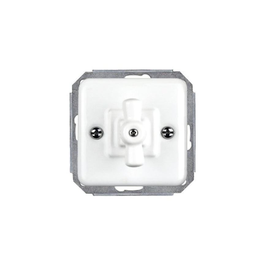 Elhard - Interruttore rotativo in ceramica stile retrò con cornice n. 5, bianco