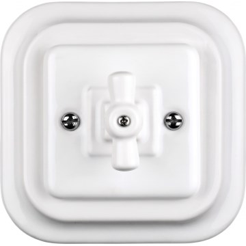 Elhard - Interruttore rotativo per scale in ceramica stile retrò con cornice n. 6, bianco