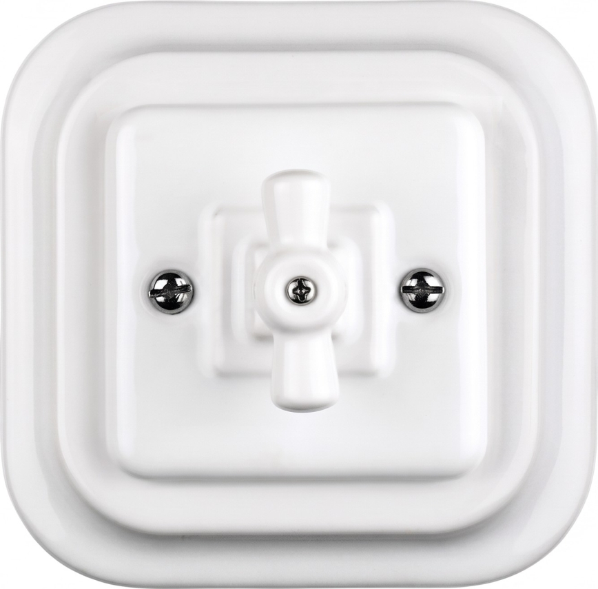 Elhard - Interruttore rotativo per scale in ceramica stile retrò con cornice n. 6, bianco