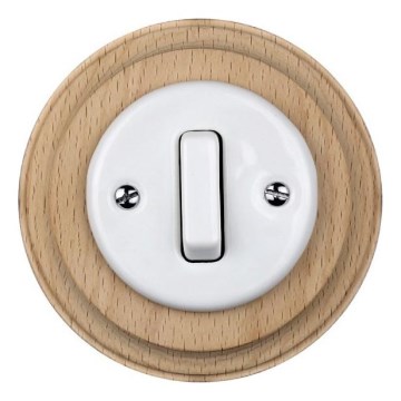 Elhard - Interruttore semplice in ceramica stile retrò con cornice n. 1 bianco/legno chiaro