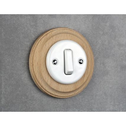 Elhard - Interruttore semplice in ceramica stile retrò con cornice n. 1 bianco/legno chiaro