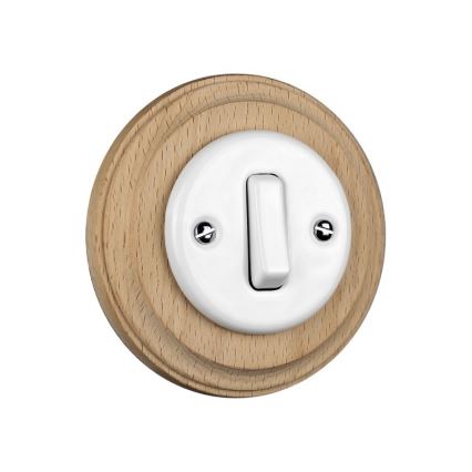 Elhard - Interruttore semplice in ceramica stile retrò con cornice n. 1 bianco/legno chiaro