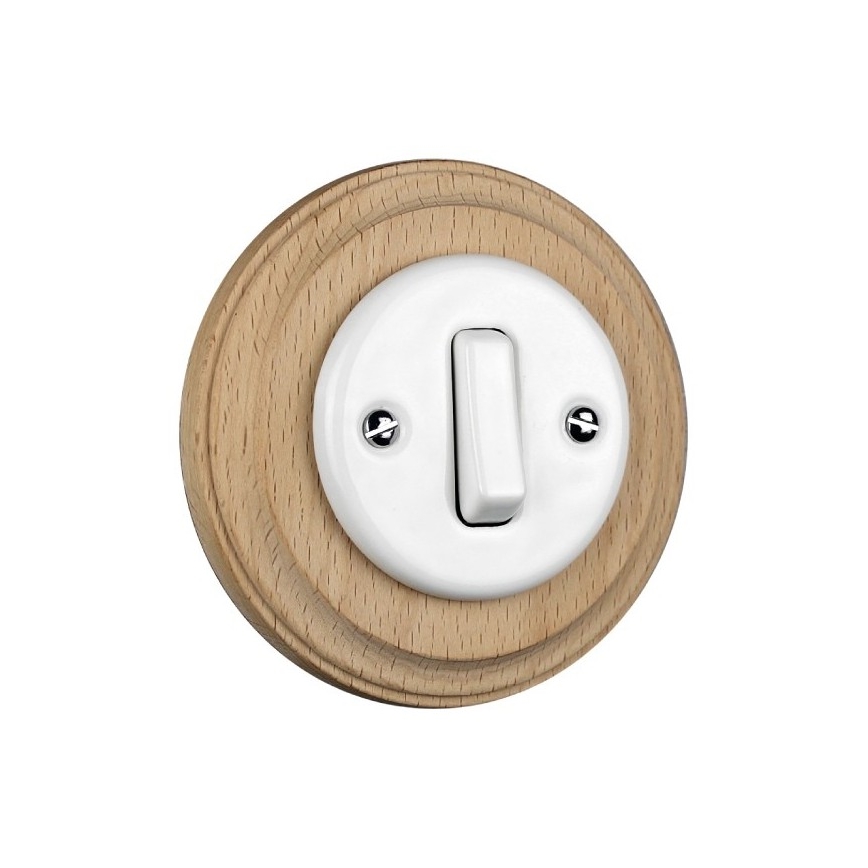 Elhard - Interruttore semplice in ceramica stile retrò con cornice n. 1 bianco/legno chiaro