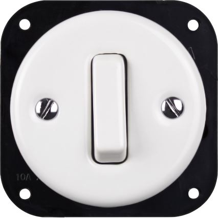 Elhard - Interruttore semplice in ceramica stile retrò con cornice n. 1 bianco/legno chiaro