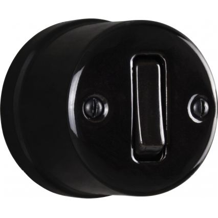 Elhard - Interruttore unipolare da parete in ceramica stile retrò n. 1 e presa SCHUKO 230V con placca nera
