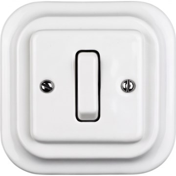 Elhard - Interruttore singolo in ceramica dallo stile retrò con cornice n. 1, bianco