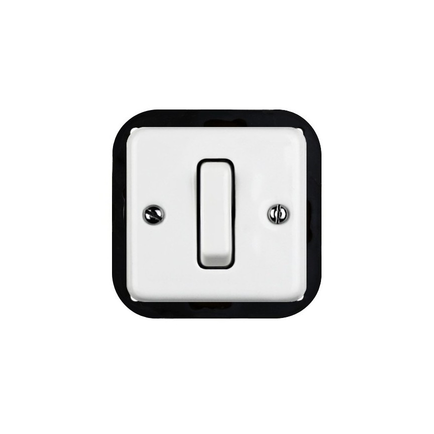 Elhard - Interruttore singolo in ceramica dallo stile retrò con cornice n. 1, bianco