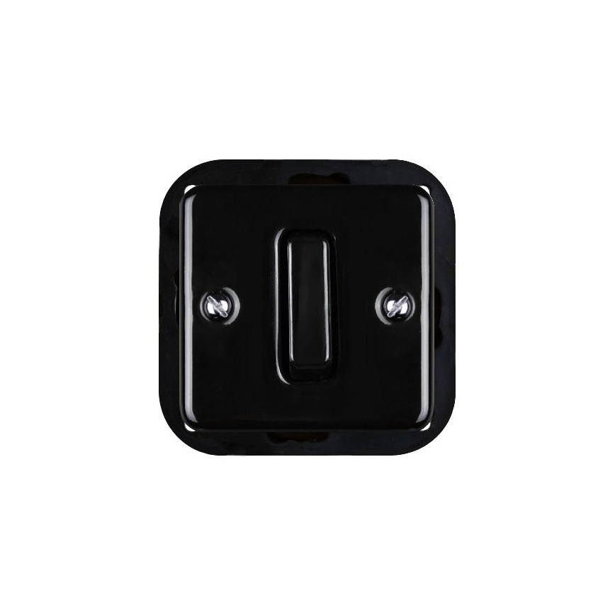 Elhard - Interruttore singolo in ceramica stile retrò con cornice n. 1, nero