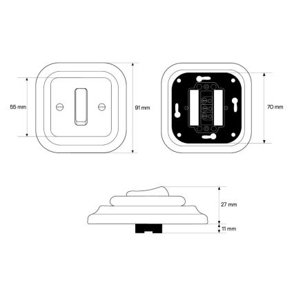 Elhard - Interruttore singolo in ceramica stile retrò con cornice n. 1, nero