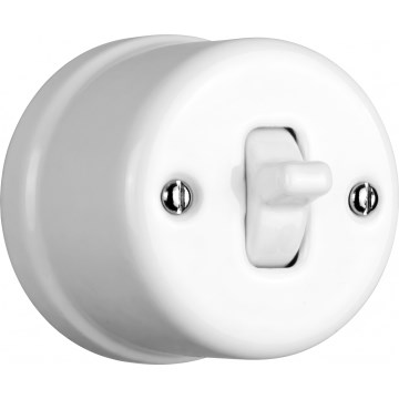 Elhard - Interruttore singolo in ceramica stile retrò con leva n. 1, bianco