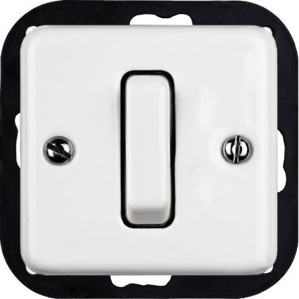 Elhard - Interruttore unipolare retrò in ceramica n. 1 e presa SCHUKO 230V con cornice bianca