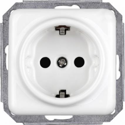 Elhard - Interruttore unipolare retrò in ceramica n. 1 e presa SCHUKO 230V con cornice bianca