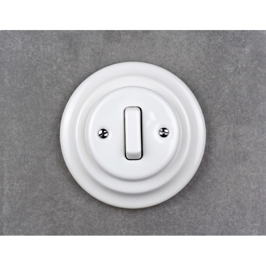 Elhard - Interruttore singolo retrò in ceramica con cornice č. 1 bianco