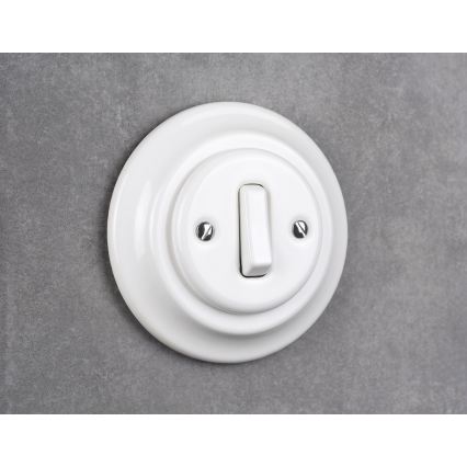 Elhard - Interruttore singolo retrò in ceramica con cornice č. 1 bianco