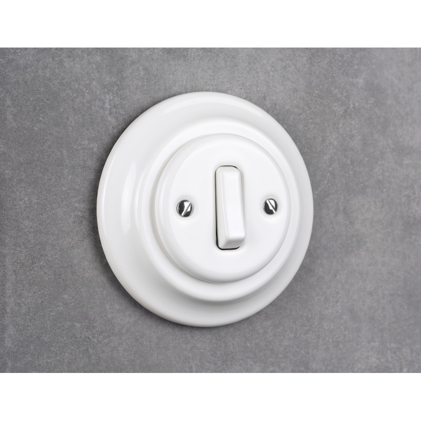 Elhard - Interruttore singolo retrò in ceramica con cornice č. 1 bianco