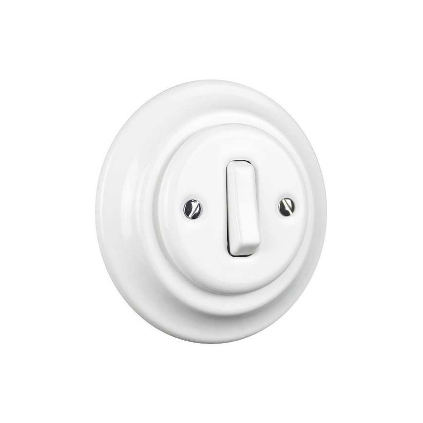 Elhard - Interruttore singolo retrò in ceramica con cornice č. 1 bianco